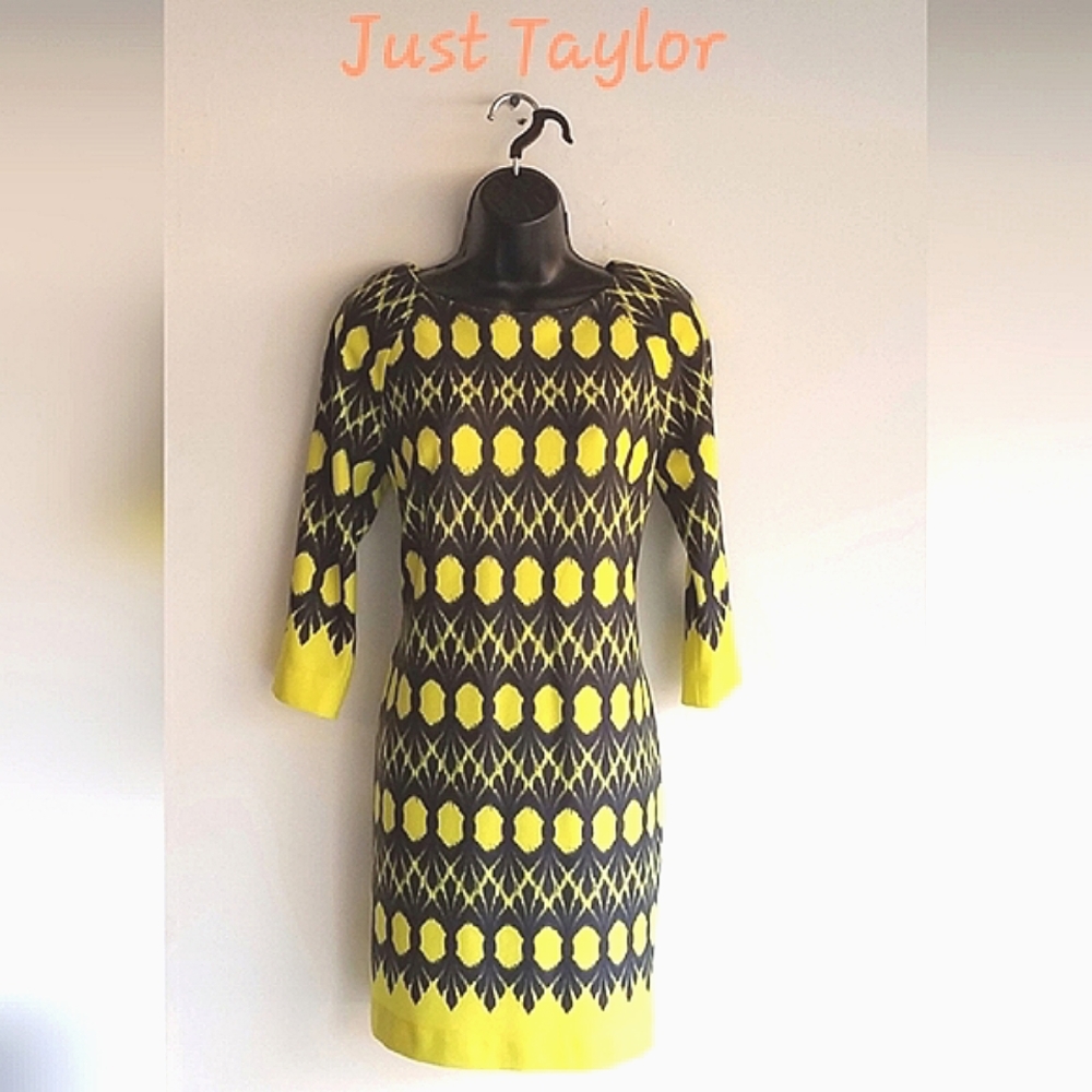 Just Taylor Art Deco Print Sheath Dress